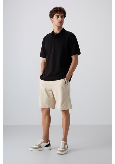 Tommy Life Siyah Pamuklu Kalın Yumuşak Dokulu Oversize Fit Basic Polo Yaka Erkek T-shirt - 88327 001