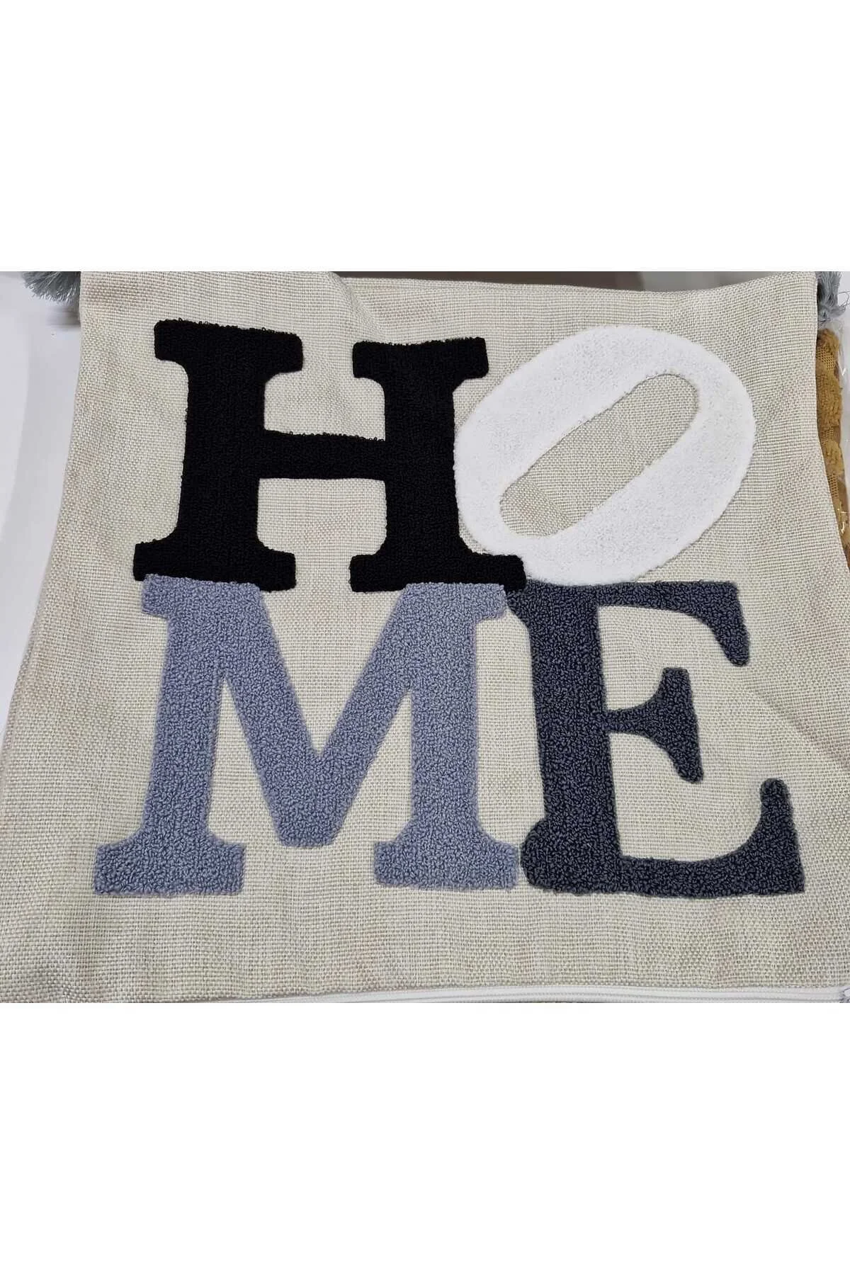 Tekli Home Yazılı Punch İşlemeli Dekoratif Premium Nakışlı Kırlent Kılıfı 45 X 45 Cm Çok Renkli