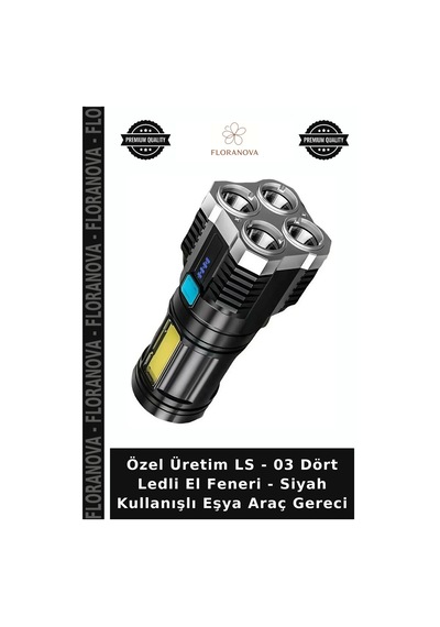 Özel Üretim Ls - 03 Dört Ledli El Feneri - Siyah Kullanışlı Eşya Araç Gereci
