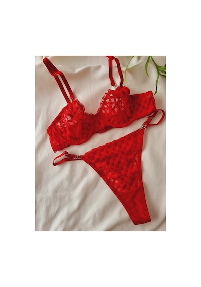 Demirsa Boutique Yılbaşı Renkli Kırmızı Dantelli Bralet Sütyen Takım Kırmızı-160