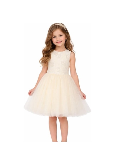 Nk Kids Kız Çocuk Yapraklı Elbise Nk-71514 Krem
