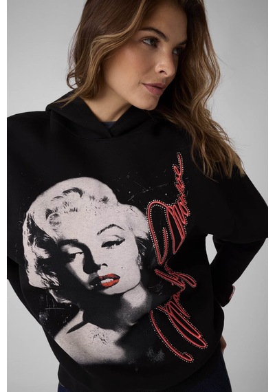 Guess Hooded Baskılı Siyah Kadın Sweatshirt W6bq18k6664-jblk