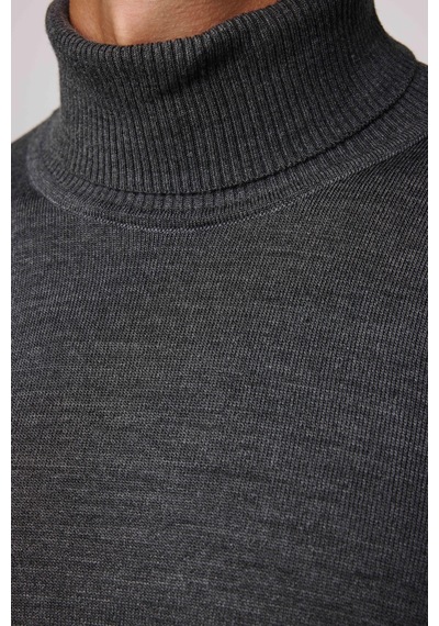Tudors Slim Fit Dar Kesim Tam Balikcı Yaka Tüylenmeyen Yumuşak Dokulu Gri Erkek Kazak-29108-gri Gri