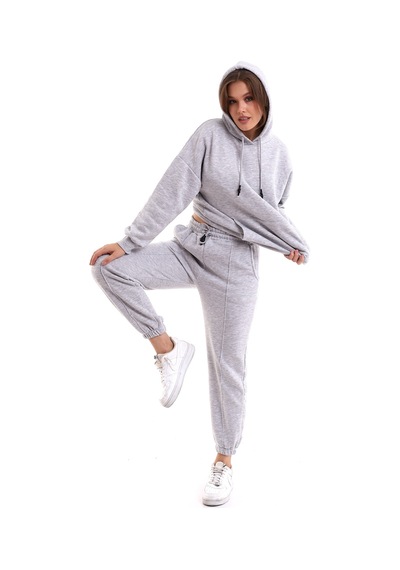 Winmoda34 Boyfriend Oversize Eşofman Takımı Kapüşonlu Gri