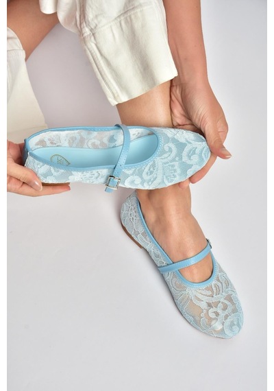 Fox Shoes Y726864006 Mavi Dantelli Kadın Babet