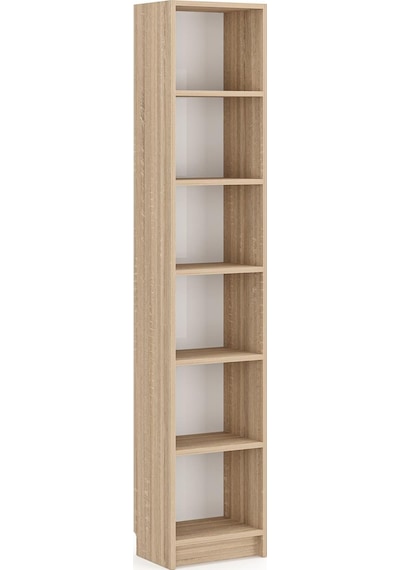 Bili Kitaplık 5 Raflı Dar Çok Amaçlı Ofis Salon Kitap Dosya Rafı Meşe Meşe