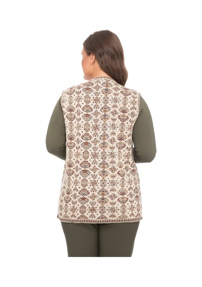 Uludağ Triko Kadın Çiçek Desen Kilim Yelek / Taş