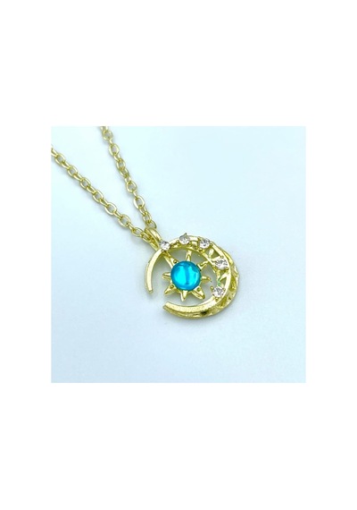 Lunarie Mavi Taşlı Güneş Ve Ay Kolye 14k Gold Kararmaz Çelik Altın