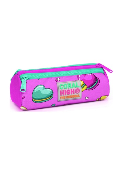 Coral High Kids Açık Pembe Makaron Desenli Üç Bölmeli Kalem Çanta