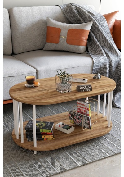 Modern Oval Orta Sehpa Çift Katlı Metal Ayaklı Salon, Ofis, Dekoratif Sehpa, Beyaz Demir Atlantik Çam Modern Oval Orta Sehpa Çift Katlı Metal Ayaklı Salon, Ofis, Dekoratif Sehpa, Beyaz Demir Atlantik Çam