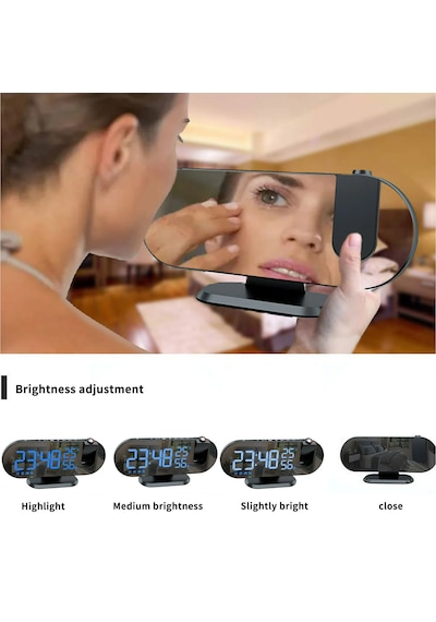 Çok Foksiyonlu Led Projeksiyonlu Dijital Alarm Saati Sıcaklık Nem Göstergeli Usb Şarj 180 Dönen Siyah