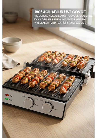 Sinbo SSM-2598 2000 W Döküm Plakalı Ayarlanabilir Isı Ve Zaman Kontrollü Izgara Ve Tost Makinesi