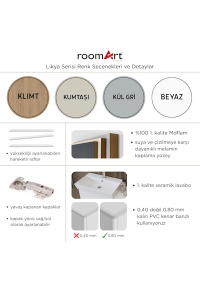 Likya Lavabolu Banyo Dolabı Takımı, Mdflam Tek Kapaklı Lavabolu 59 Cm Banyo Alt Dolabı + Üst Dolabı Beyaz