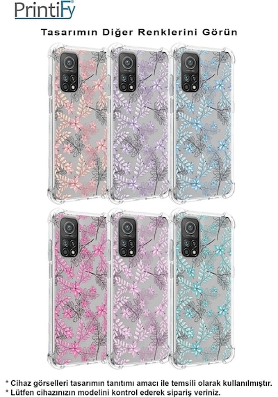 Huawei Y9 Prime 2019 Uyumlu Köşe Korumalı Floral Mavi Tasarımlı Şeffaf Silikon Kılıf