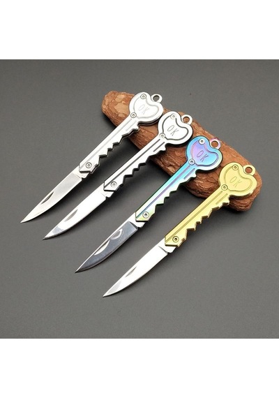 Paslanmaz Çelik, Katlanır, Cep Çakısı, Outdoor Kamp Bıçağı, Anahtarlıklı, 12 Cm - Gold Gold Altın