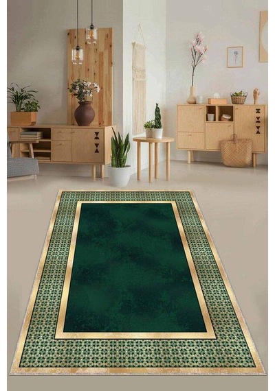 Yeşil Çerçeveli Kaymaz Taban Makinede Yıkanabilir Halı Ar730n11