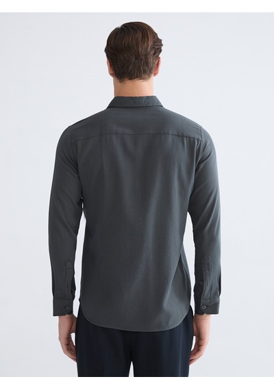 Lcwaıkıkı Classic Antrasit Regular Fit Keten Karışım Erkek Gömlek