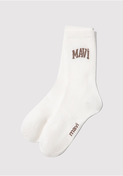 Mavi - Mavi Logo Baskılı Ekru Soket Çorap 0911160-22937 Ekru