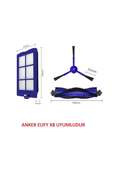 Anker Uyumlu Eufy Uyumlu X8 Uyumlu Ana Fırça Yan Fırça Ve Hepa Filtre Seti