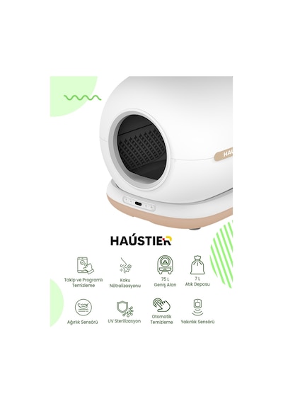 Haustier Cb001 Akıllı Otomatik Kedi Tuvaleti, App İle Kontrol, 75lt İç Hazne, 7lt Çöp Haznesi