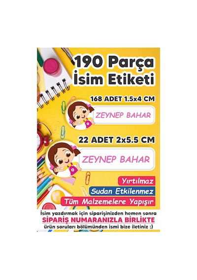 Okul Etiketi Kalem Defter Etiketi Özel Isim Yazılabilen Etiket Niloya 1 - 190 Adet Beyaz