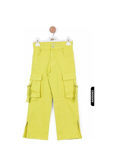 Xo Kids Yırtmaçlı Geniş Paçalı Kargo Cepli Kız Çocuk Pantolon 5-14 Yaş 2428 Yeşil
