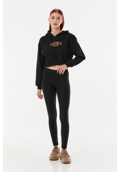 Fullamoda California Baskılı Kapüşonlu Sweatshirt- Siyah 24KGB890188587-Siyah
