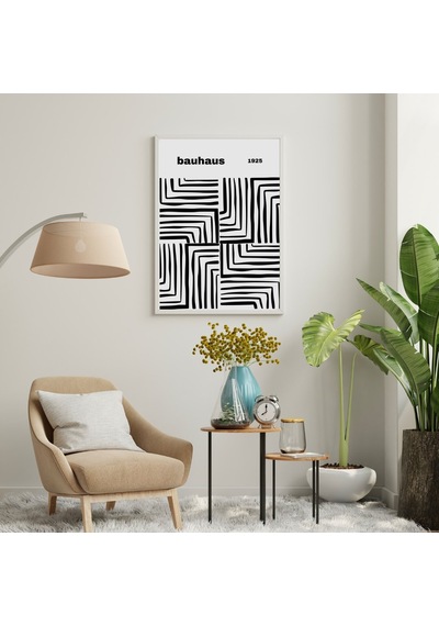 Bauhaus Siyah Çizgiler Duvar Tablosu Çerçeveli 2'li Set Beyaz Renk 35 X 50 Boyut/ebat