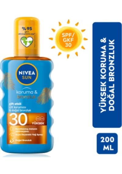 Sun Spf30 Koruma & Bronzluk Güneş Yağı 200 Ml Sprey,yüksek Güneş Koruyucu Ve Doğal Bronzlaştırıcı