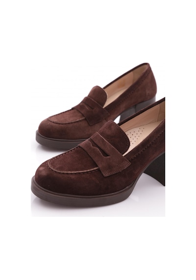 Dgn 361 Kadın Topuklu Loafer Ayakkabı Kahve Süet