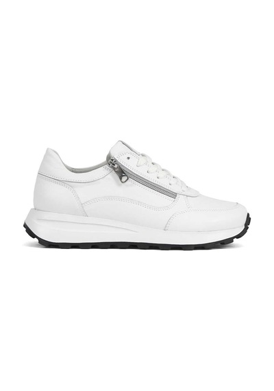Kadın Beyaz Bağcıklı Fermuarlı Deri Sneaker