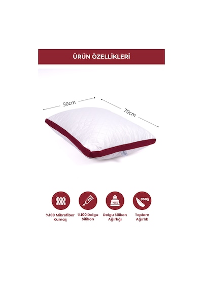 Klimalı Yastık 50x70 Cm Terletmeyen, Hava Alan Mikrofiber Uyku Yastığı Bordo