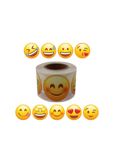 Pp Opak Emoji Etiketi 9 Farklı İfade 50mm Çap Ruloda 500 Adet