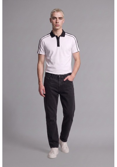 Defacto Loose Fit Polo Yaka Şerit Detaylı Kısa Kollu Tişört H4427ax26auwt34 Beyaz-wt34