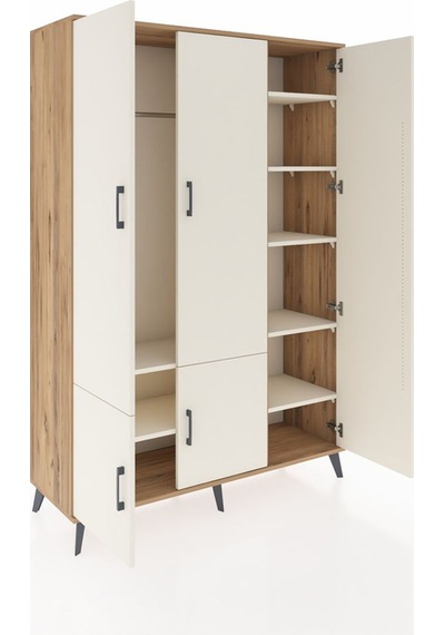Hyperion Dolap 7 Raflı 5 Kapaklı Tek Askılı 132x44x195 Çam-ay... Çam