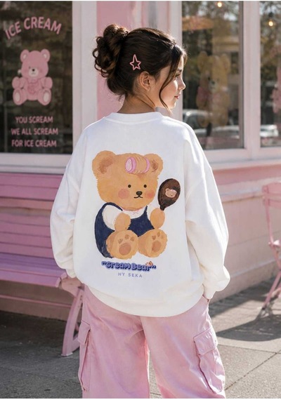 Uğur Bebe Kız Çocuk Ekru Renk 3 İplik Şardonsuz Sweatshirt Cream Bear Baskılı Pamuklu Bisiklet Yaka Uzun Kollu Ekru Ekru Uğur Bebe Kız Çocuk Ekru Renk 3 İplik Şardonsuz Sweatshirt Cream Bear Baskılı Pamuklu Bisiklet Yaka Uzun Kollu Ekru Ekru