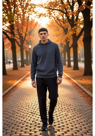 Benerly Erkek Kapüşonlu Standart Kol Regular Kalıp Sweatshirt Fonksiyonel Indigo