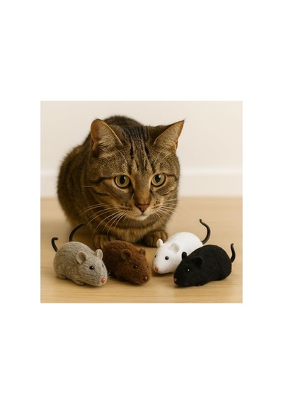 4'lü Set Hareketli Fare Şeklinde Kedi Oyuncağı, Peluş Ve Eğlenceli