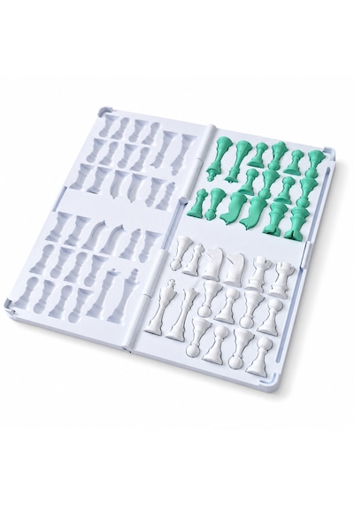 Katlanabilir Mini Satranç Takımı Beyaz & Pastel Su Yeşil 21 X 21 Cm Taşınabilir Pratik Satranç Seti