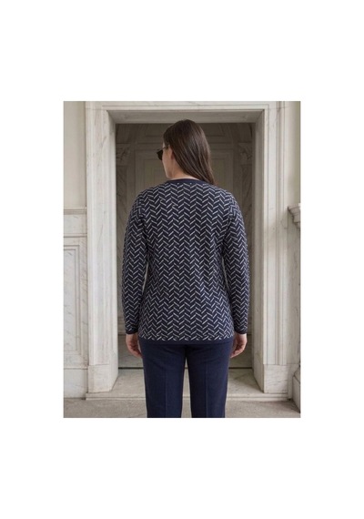 Onno Style Women Klasik Triko Düğmeli Ceket Lacivert-Beyaz