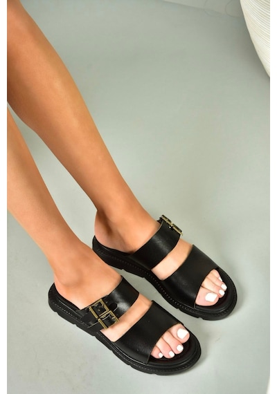 Fox Shoes U291099503 Siyah Hakiki Deri Kadın Terlik Siyah-hakiki Deri Çok Renkli