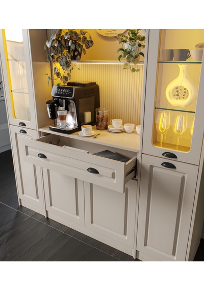 Siena Maxi 170 Cm Komple Mdf Cam Vitrinli Kahve Köşesi - Kum Beji