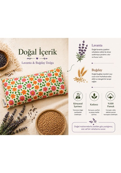 Lavande Çiftlik Lavanta Dolgulu Göz Yastığı Çiçek Desenli