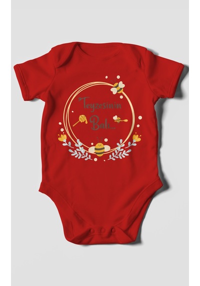 Morivokids Teyzesinin Balı Kısa Kollu Bebek Body %100 Pamuk Zbn93-kk Kırmızı