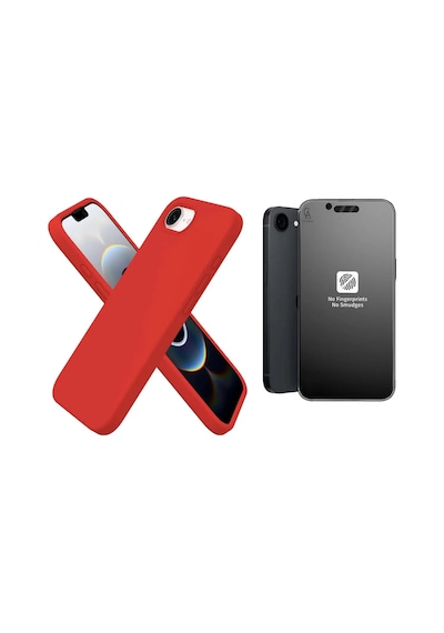 Apple Uyumlu iPhone 16e İçi Kadife Lansman Kılıf Ve Mat Seramik Tam Kaplayan Cam Ekran Koruyucu Kirmizi