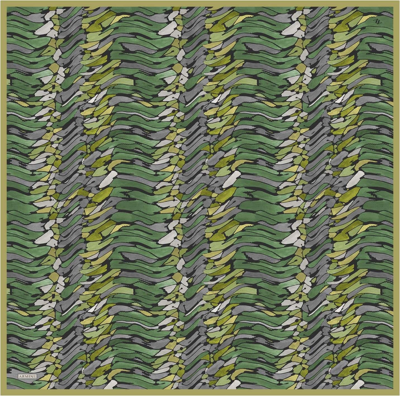 Armine Soyut Desenli Saf İpek Twill Eşarp 9335d 84 Yeşil