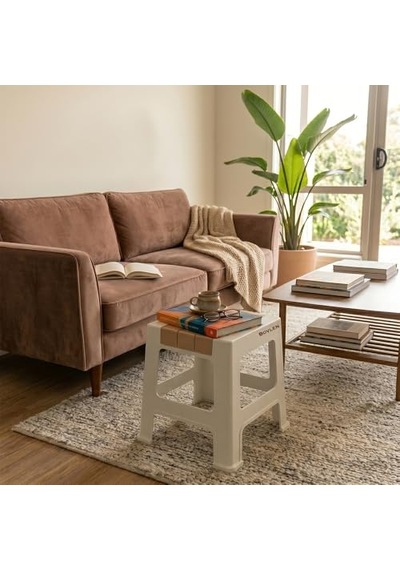 Küçük Boy Kaymaz Tabanlı Ev Ofis Taburesi - 120 Kg Taşıma Kapasiteli Kaymaz Banyo Taburesi - Çocuk Taburesi - 31x35x35 Cm Turuncu Açık Bej