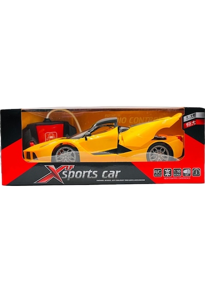 Uzaktan Kumandalı Işıklı Spor Araba - 1:16 Büyük Boy Açılır Kapı Ve Bagajlı Oyuncak Araba Sarı Ferrari