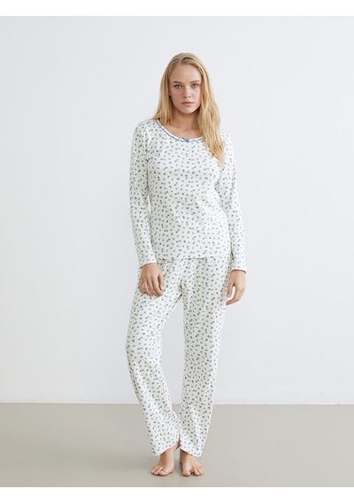 Lcw Dream Ekru U Yaka Çiçekli Kadın Pijama Takım
