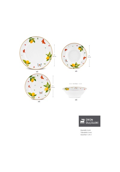 Karaca Forever Bone Solemon 24 Parça 6 Kişilik Limon Desenli Yemek Takımı Sarı